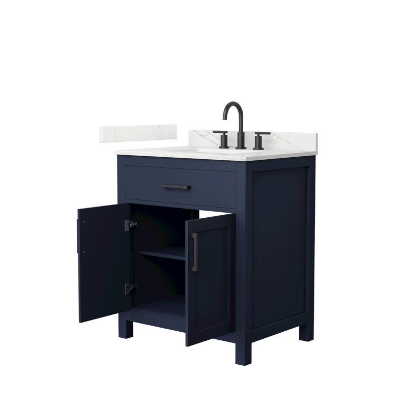 Beckett 30" Freestanding Single Bathroom Vanity with Quartz Top, Giotto Quartz, Dark Blue, Matte Black