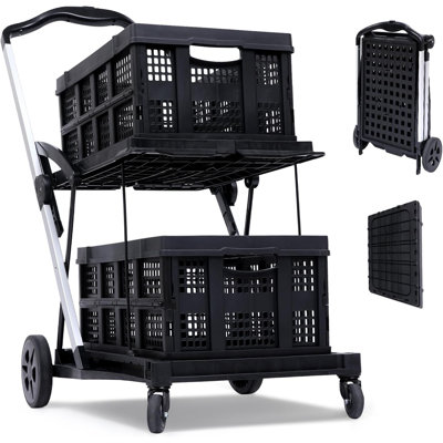 Caisse de rangement pliante à 2 niveaux avec 360 roues pivotantes et caisse de rangement noire avec 1 boîte de rangement