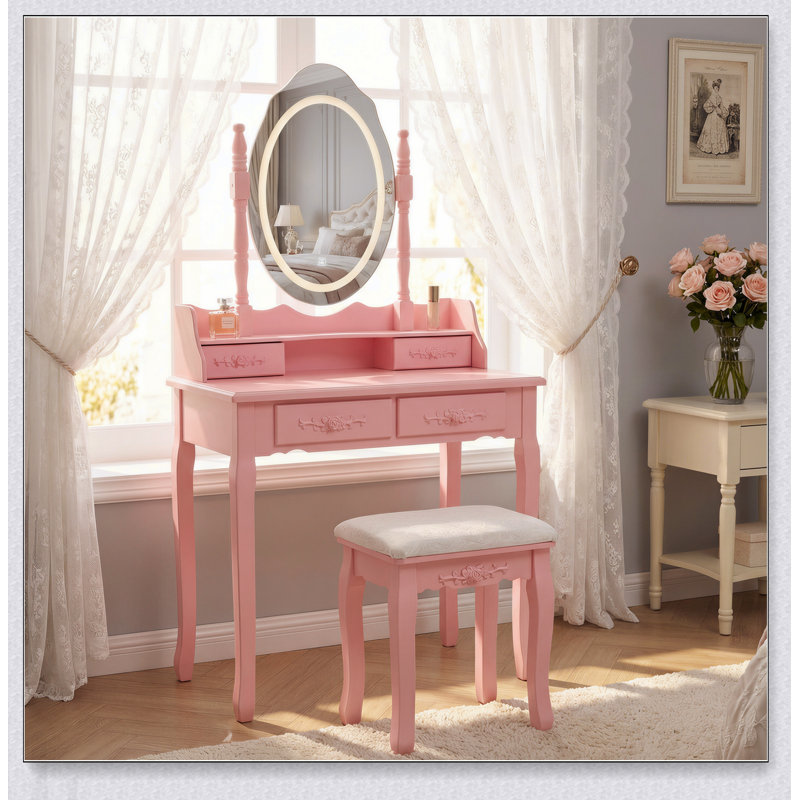 Ensemble de coiffeuse avec miroir et tabouret rembourré Princess