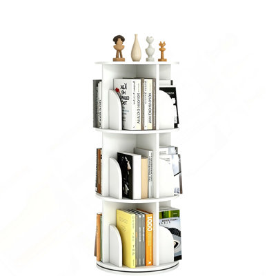 Rotating Bookshelf, Wood Corner Bookshelf, 360 Display Spinning Bookcase Storage Rack, 3 Tier Floor Standing Revolving Bookcase Narrow Book Shelf Orga
