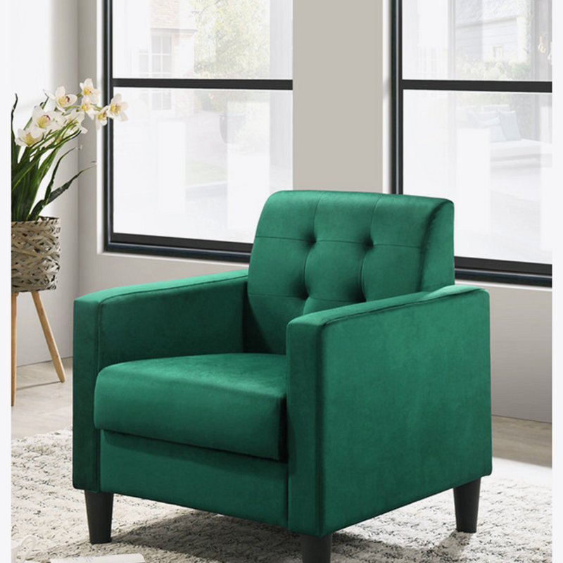 Chaise avec accoudoirs touffetée de 27,5 po Dayshaun, Velours vert