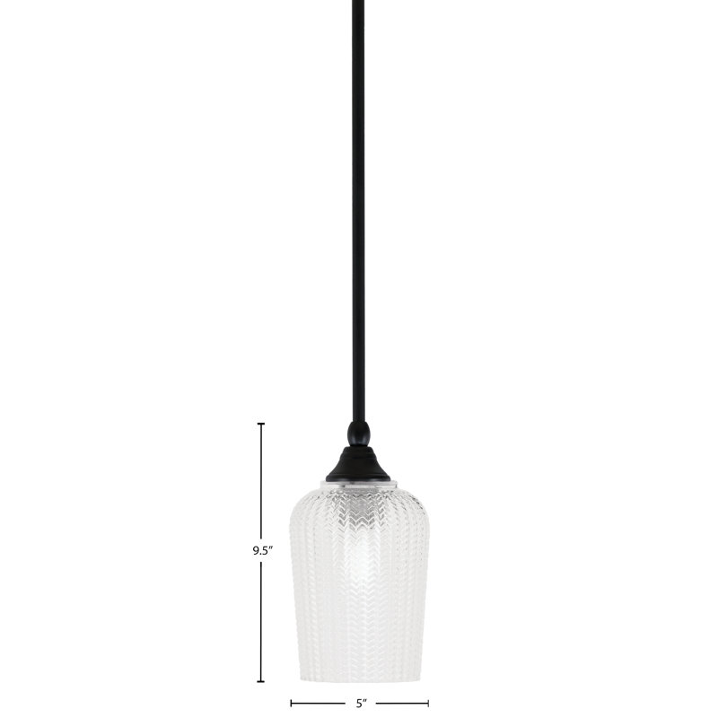 Stem Hung Mini Pendant With 5" Glass, Clear, Matte Black