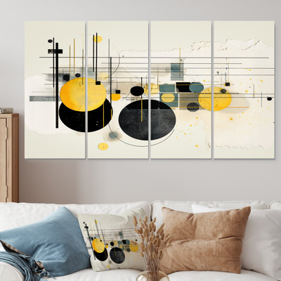 Circulaire Jazz en jaune et noir - ensemble d'art mural minimalisme 4 pièces