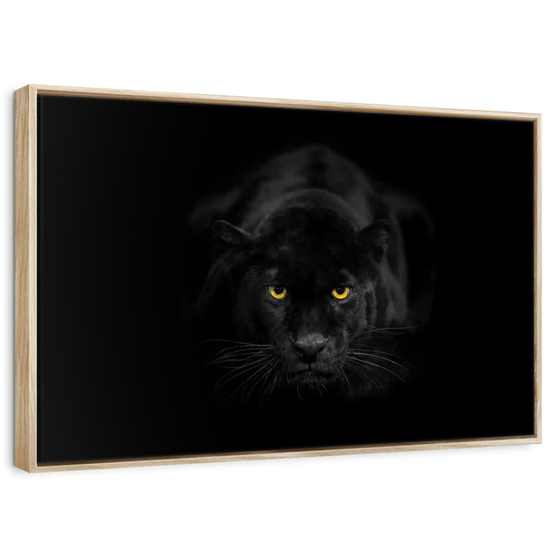 Rare panthère noire, Cadre flottant en bois naturel, 40 po x 27 po