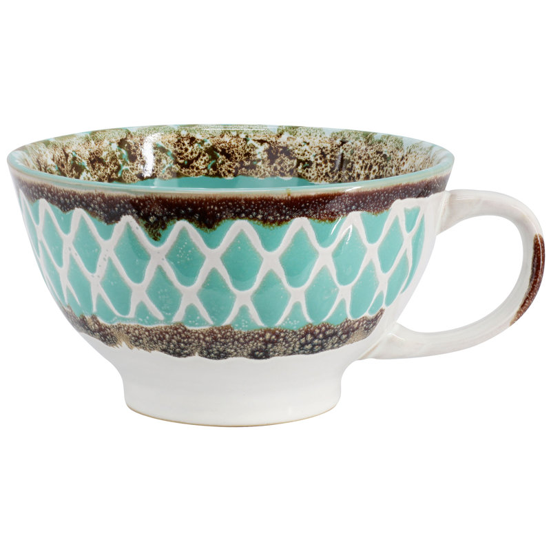 Meritage Otis 6 Piece 27 Ounce Stoneware Soup Bowl with Handle Set in Cobalt, Turquoise