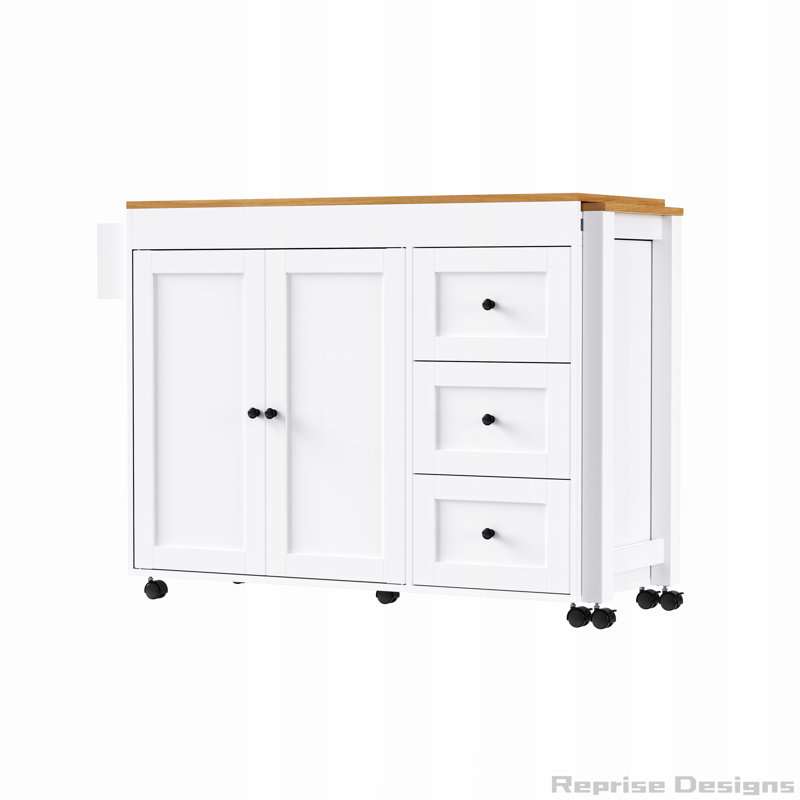 74.8" Kitchen Island with Extendable Dining Table,3 Drawers, Power Outlet, White