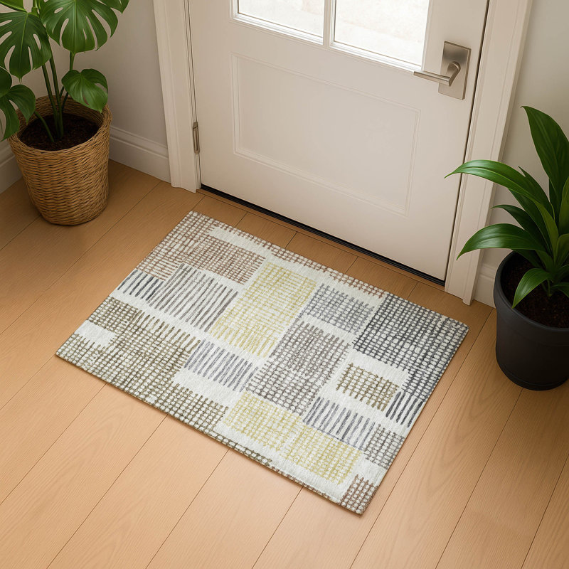 Premium Machine Washable Pinkston Geometric Rug, Rectangle 1'8" x 2'6"
