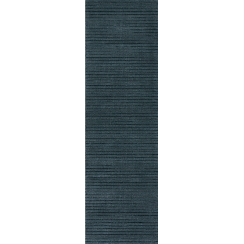 Tapis bleu en laine tissé à la main de couleur unie Guiness, Tapis de couloir 2 pi 6 po x 8 pi