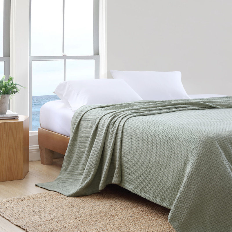 Sage Green King Cotton Reversible Textured Blanket