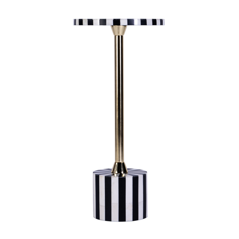 Zane Brass and Bone Inlay Side Round Side Table, Black/Gold