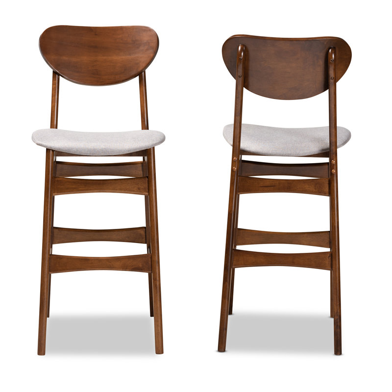 Upholstered Counter Stool with Solid Wood Frame, Grey