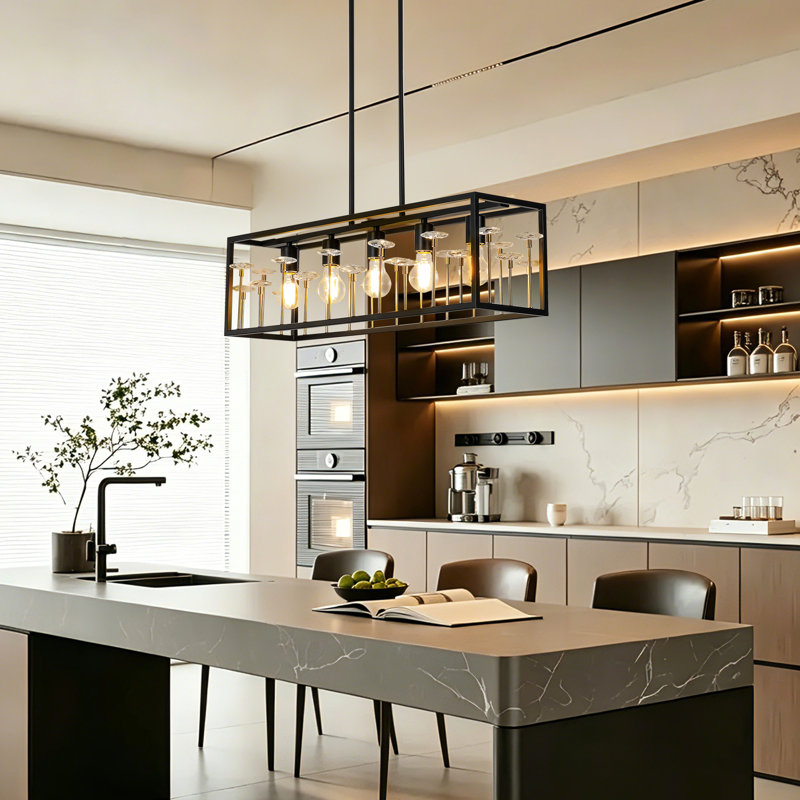 Îlot de cuisine 32 lumières en cristal 32 pouces noir