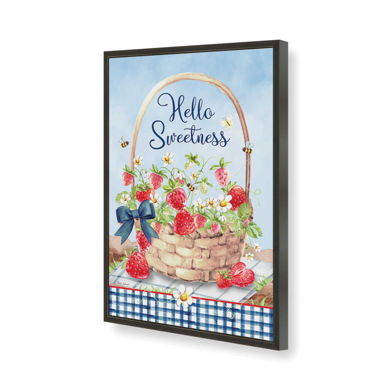 «Hello Sweetness Strawberry Basket» par Nicole DeCamp, reproduction d'art, 32 W x 48 H, Black, Framed Print