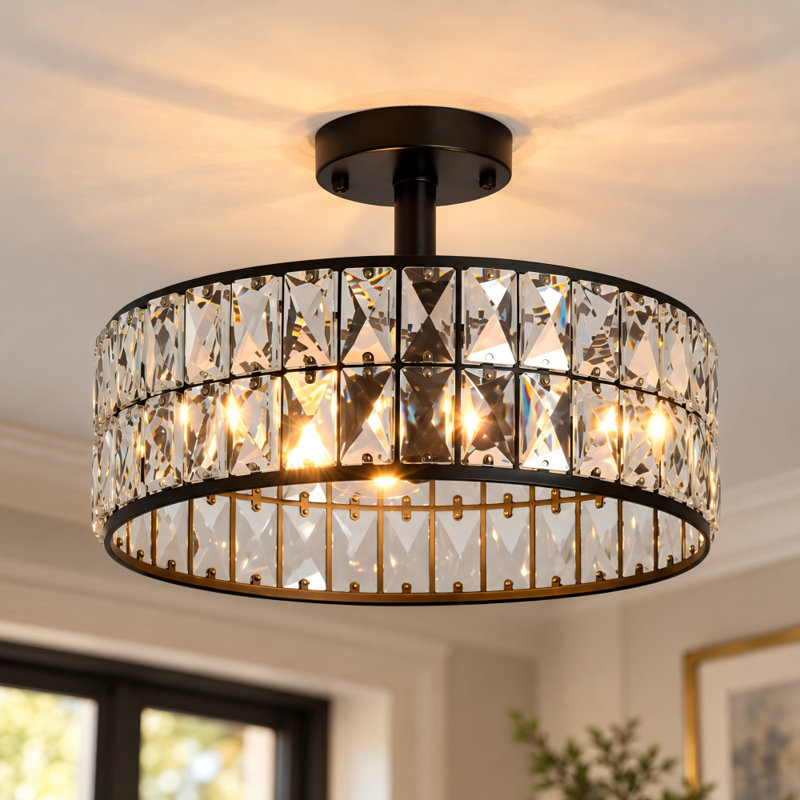 Plafonnier semi-encastré 3 lumières en cristal Tambour