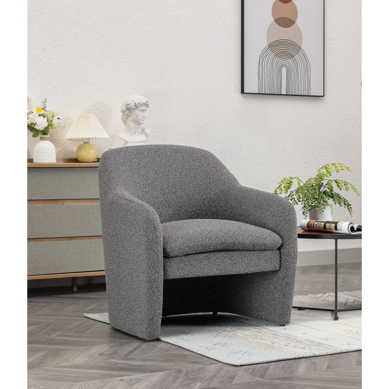 Brijpal Sherpa Fabric Upholstered Barrel Accent Chair, Gray Polyester Blend