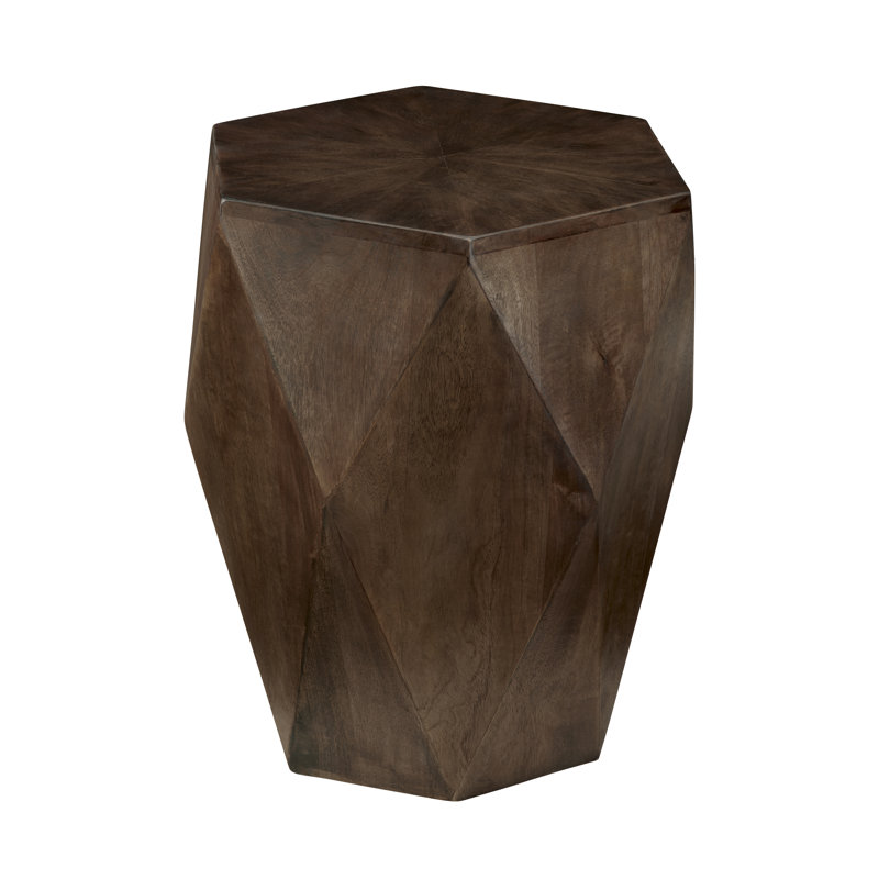 Brown Solid Wood Hexagonal Accent_End Table