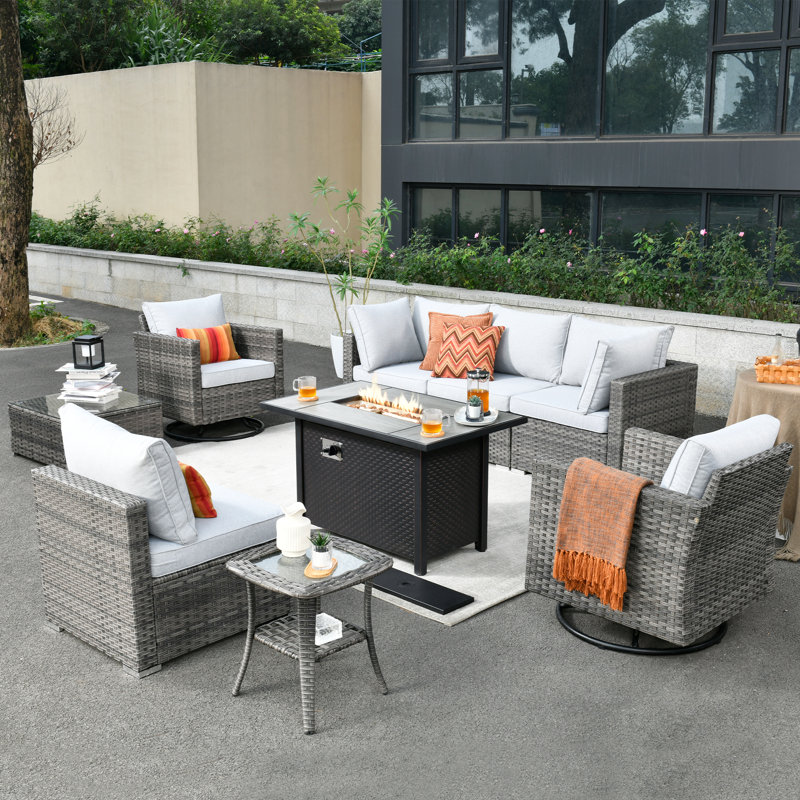 Quinte Premium All-Weather Wicker 6 - Person Patio Conversation Set with Cushions, Light Gray