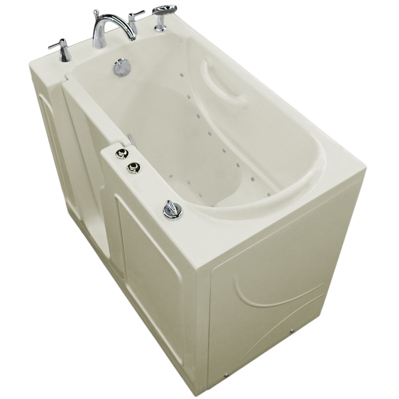 Prairie 45.75'' x 26'' Air Fiberglass Bathtub with Faucet, Biscuit, Left