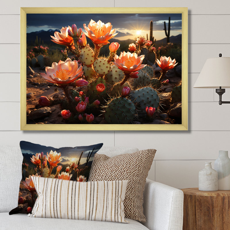 Corail vert cactus champ III - impression, H 30 po x l 40 po x P 1,5 po, Encadrement doré