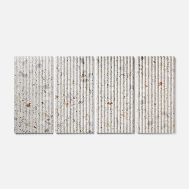 Terrazzo Italy Fluted 12x24 Honed Terrazzo Tile, Sacra Calacatta White