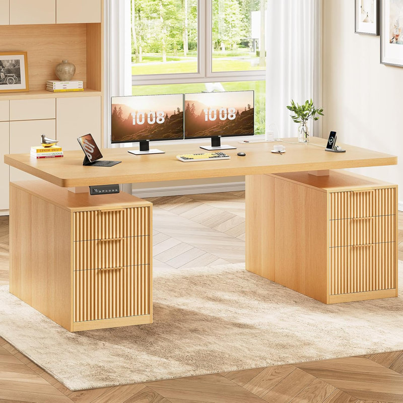 Electric Standing Desk With 6 Drawers, 55" Adjustable Stand Up Desk With Storage, Oak