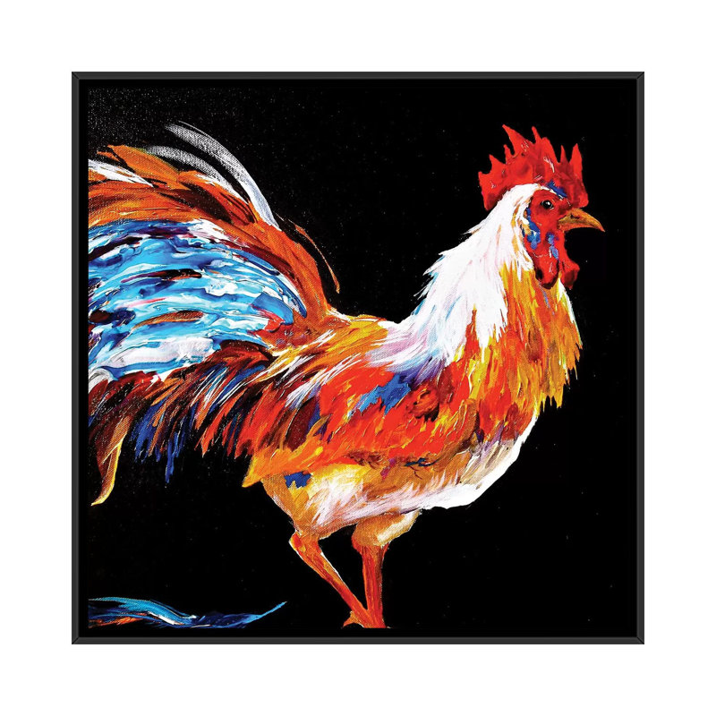 «Rooster», reproduction sur toile, H 18 po x l 18 po x P 1,5 po, Toile avec cadre flottant noir, Pas de tapis
