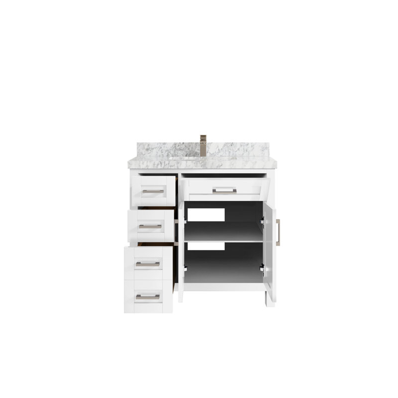Cambridge 36" White Single Sink Vanity with Carrara Marble Top