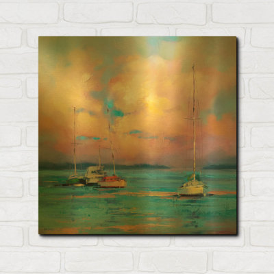 «After The Sailing Day» par Kasia Bruniany, art mural en métal doré, 24 po x 24 po