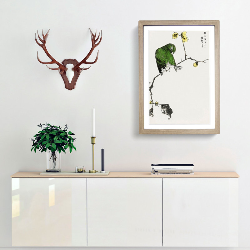 Green Fairy Pitta Bird by Numata Kashu - Picture Frame Painting Print, 48cm H x 36cm W x 2cm D, Oak Framed