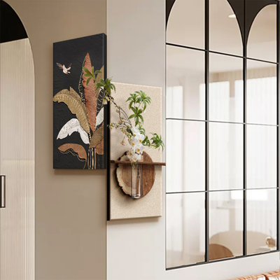 Art mural noir et blanc rectangulaire en grès