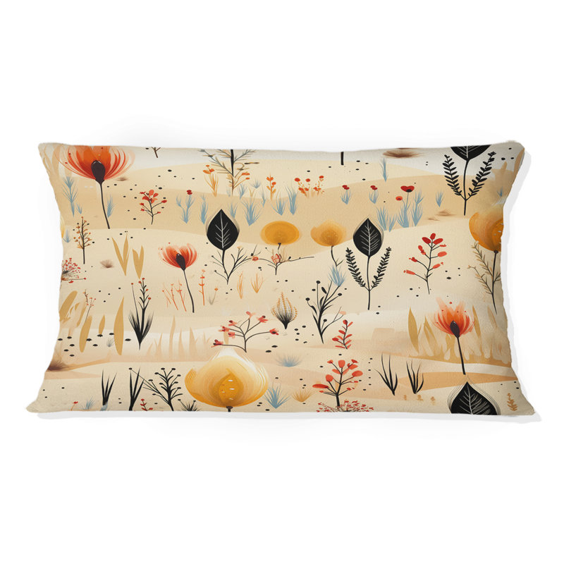 Beige Meadow Flowers Boho Pattern - Floral Printed Pillow