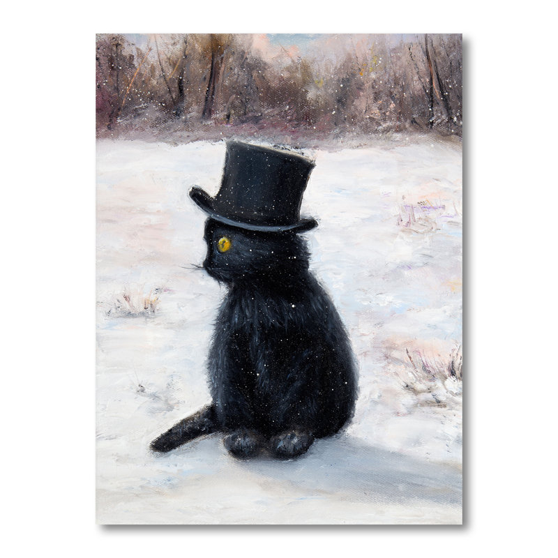 Chapeau de chat noir en hiver - décoration murale pour enfants, H 32 po x l 16 po x P 1 po, Toile tendue