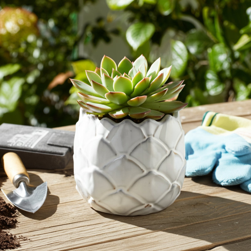 Pot à fleurs en céramique en grès avec une forme sculptée texturée et une silhouette arrondie pour une présentation décorative et un arrangement botanique à l'intérieur ou à l'extérieur couvert