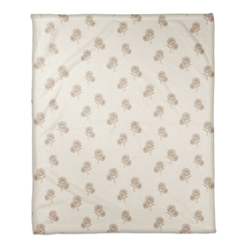 Hand Woven Throw Blanket, Cream/Beige Floral 1