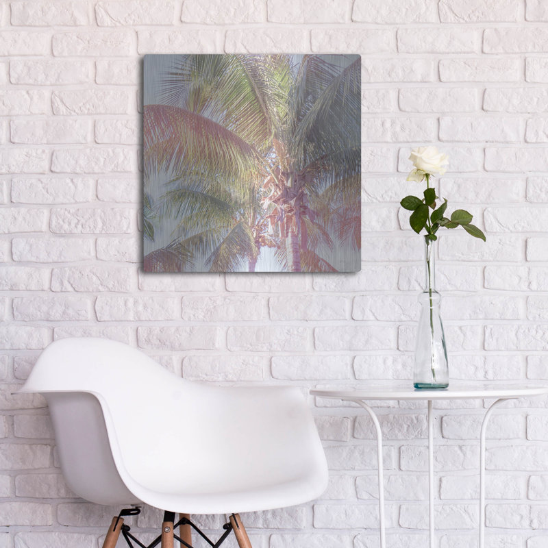 Art mural en métal luxueux «Dream Palm 1 C» par Sue Schlabach, H 24 po x l 24 po