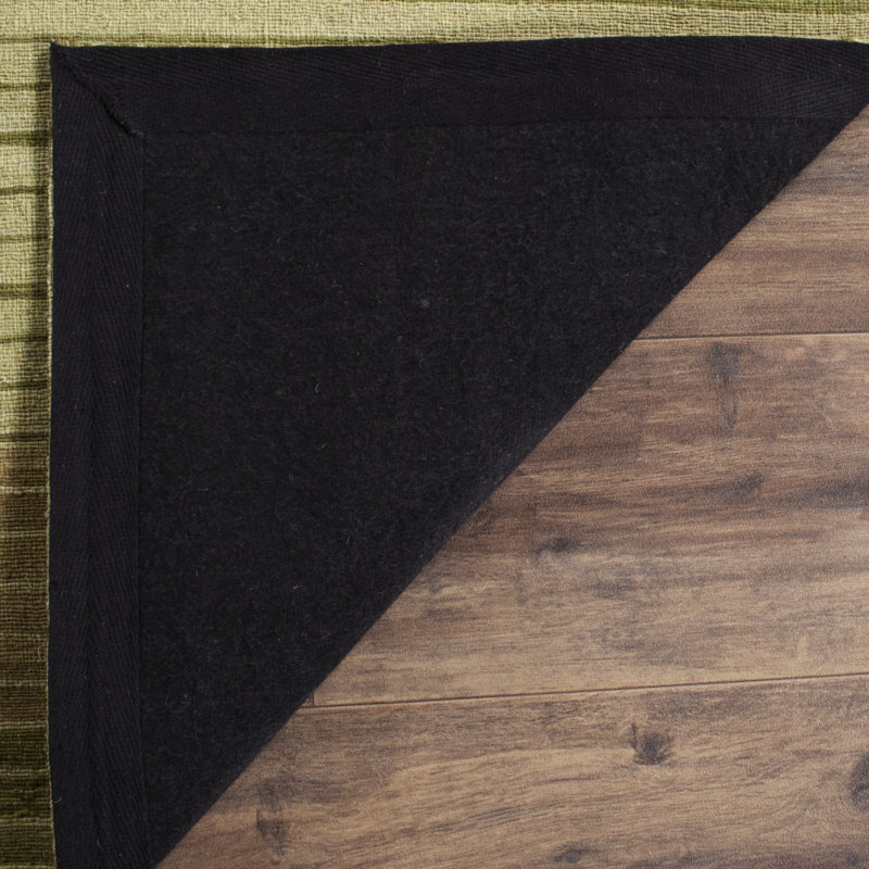 Tapis rayé vert en laine et coton tissé à la main Cruz, Rectangle 2 pi 3 po x 4 pi