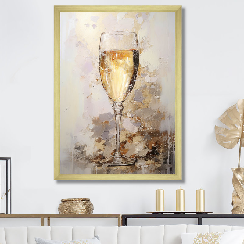 Vin, art mural sur verre de Champagne, Cadre doré simple, H 40 po x l 30 po x P 1,5 po