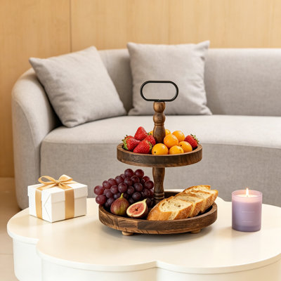 Plateau en bois à deux niveaux de style campagnard - Plateau de service et de présentation rustique pour la décoration intérieure, café et centre de table