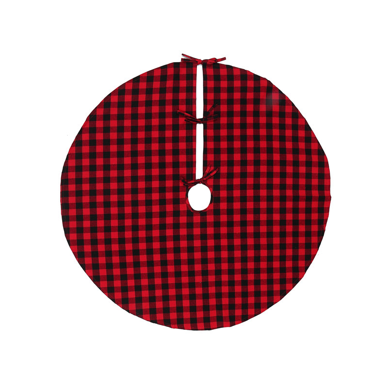 Red and Black Checkered Cotton Christmas Tree Skirt, 42 Inches