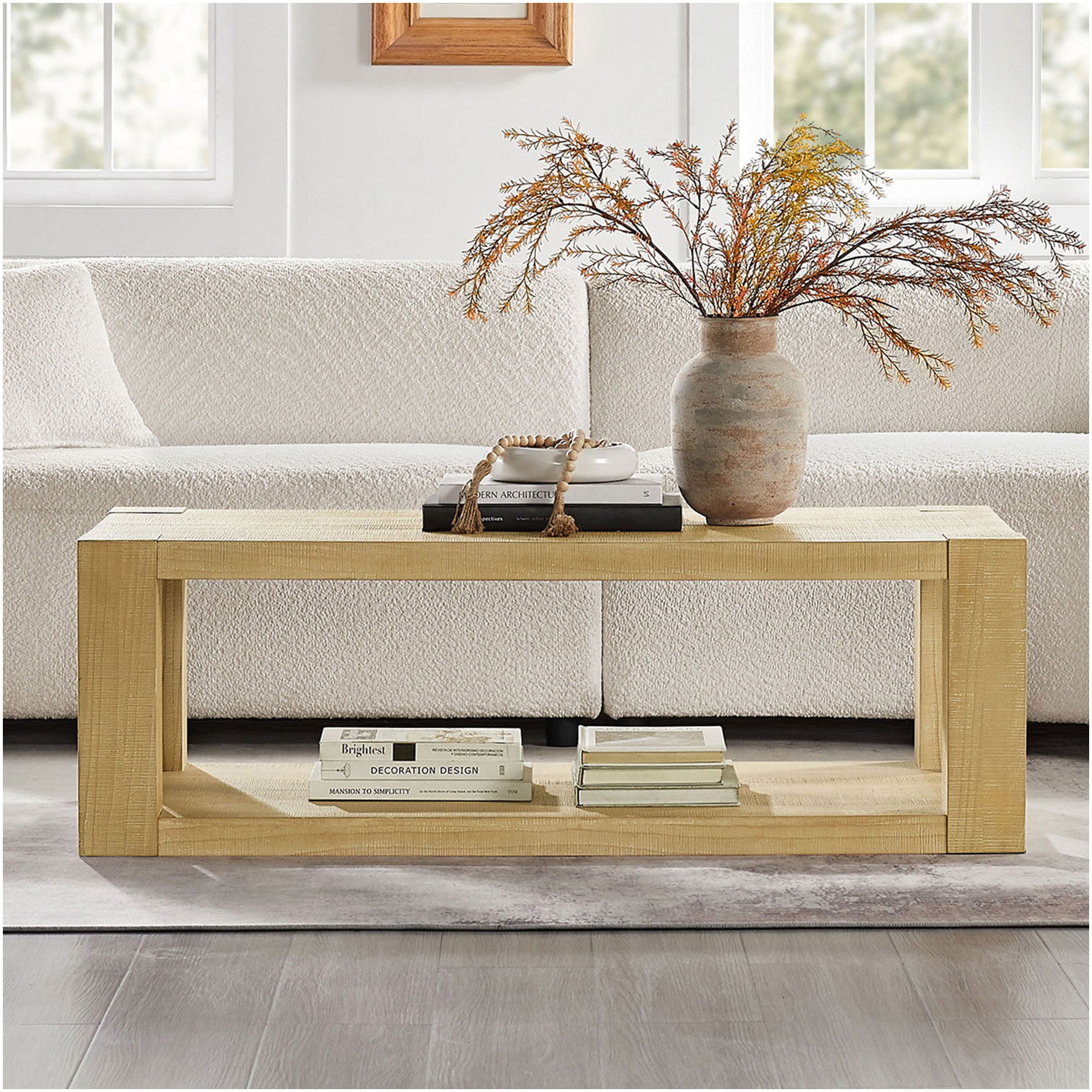 George Oliver Modern Design 48 Inch Rectangular Coffee Table,2-Tier MDF ...