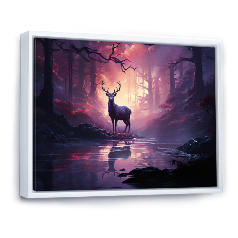 Deer Whispering Mist II - impression, H 24 po x l 32 po x P 1 po, Cadre flottant blanc