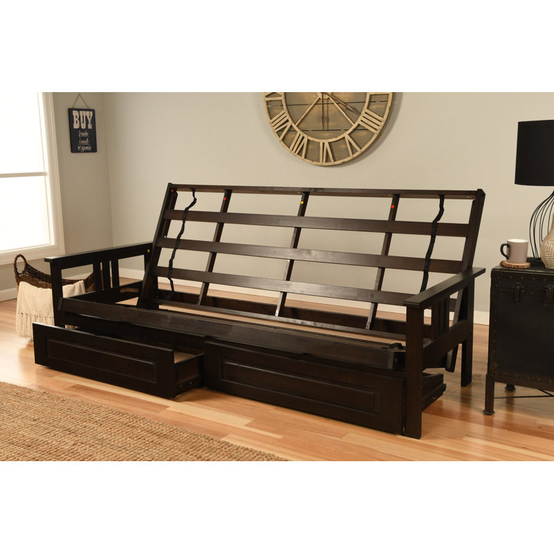 Stratford 86" Queen Futon and Mattress with Drawer set, Peat Microsuede, Espresso, Innerspring