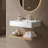 Lede 30" Bathroom Vanity , Wall-mounted Floating White Rectangular Engineered Stone Basin Without Faucet, Striped Shelves Layer, Nature Oak