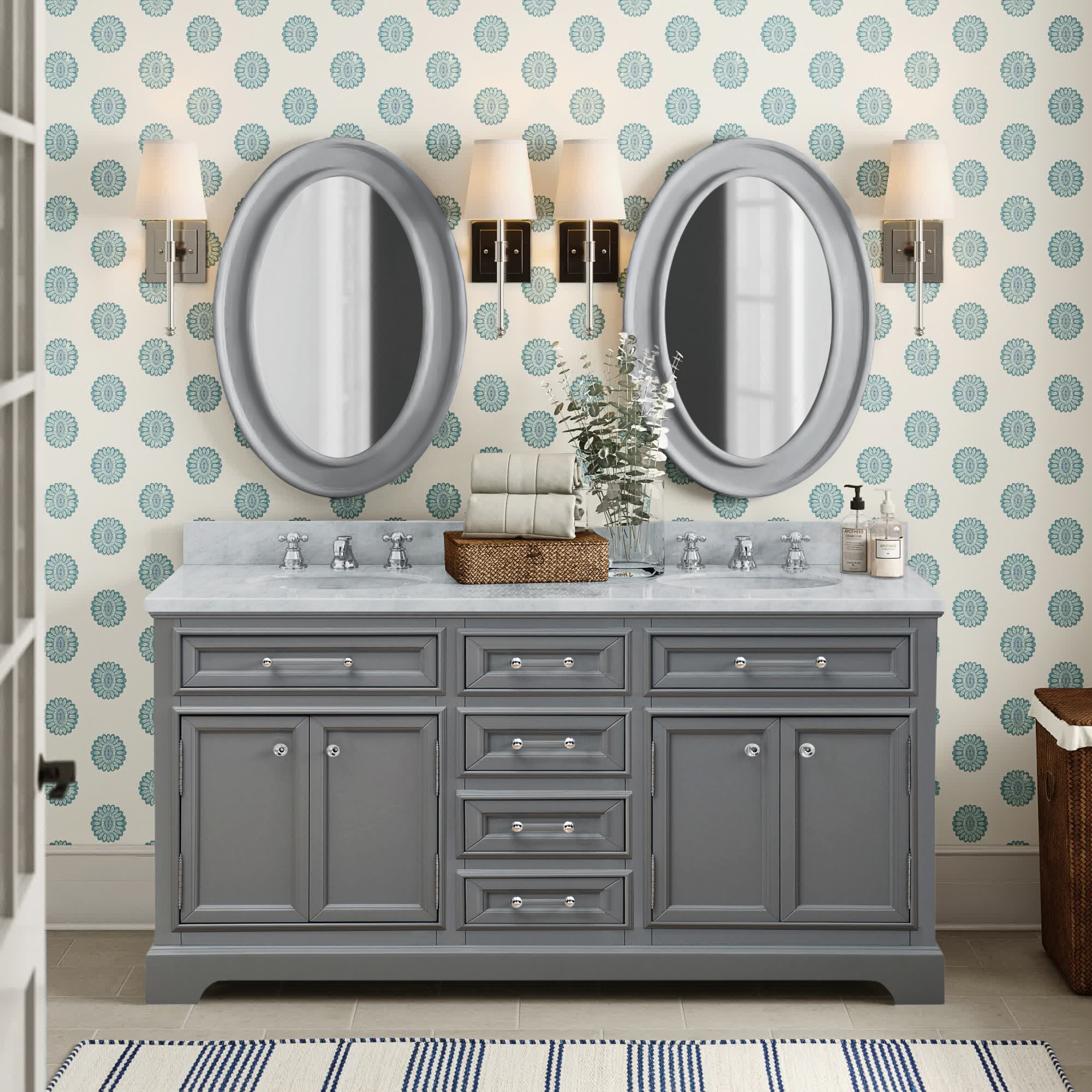 Water Creation Derby 59'' Double Bathroom Vanity with Marble Top with