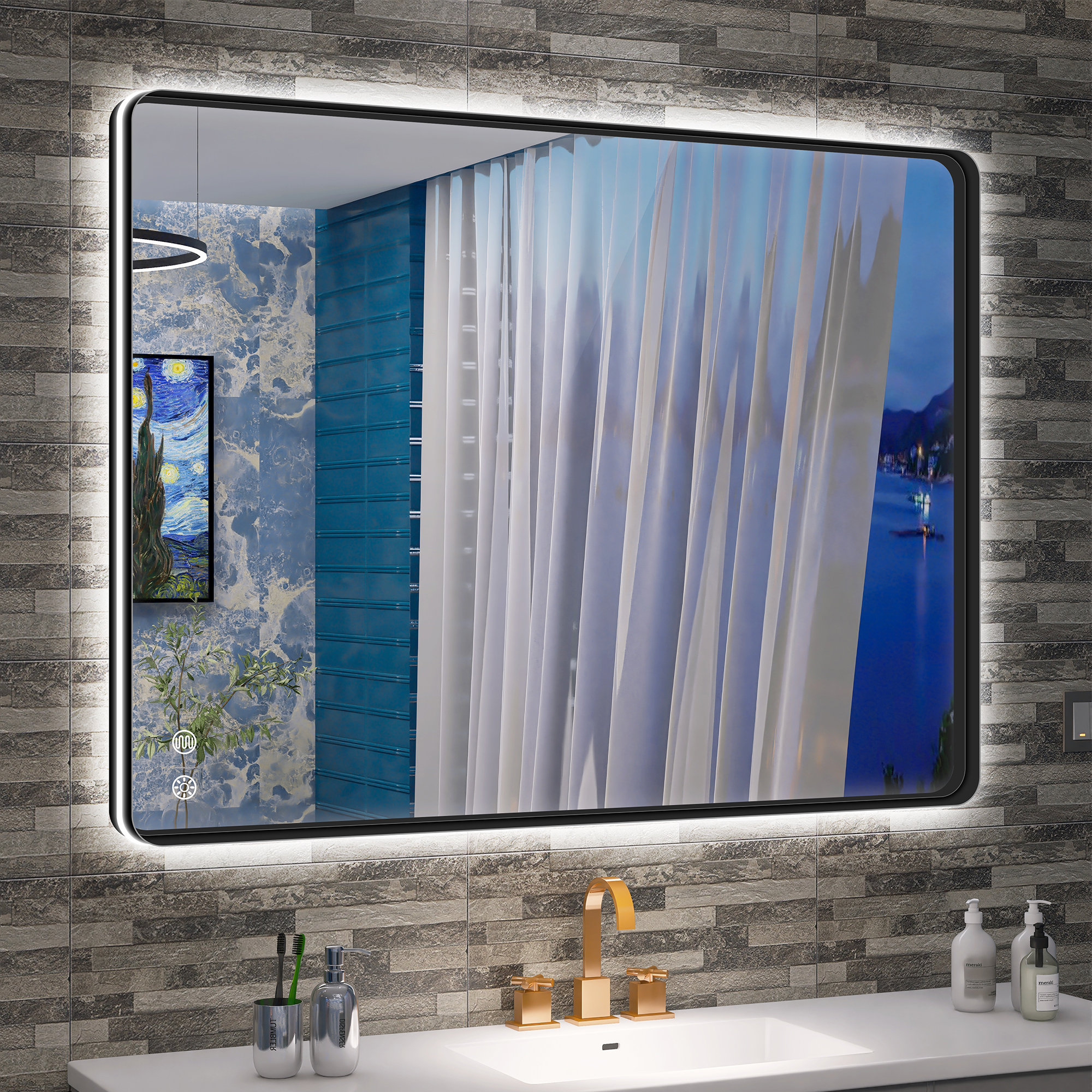 Ivy Bronx Elegant Black Frame Vanity Mirror With Adjustable Led ...