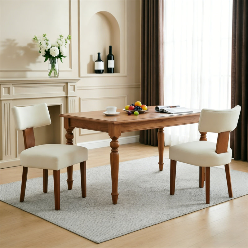 Ensemble de chaises de salle à manger rembourrées en lin avec pieds en bois d'hévéa, Beige