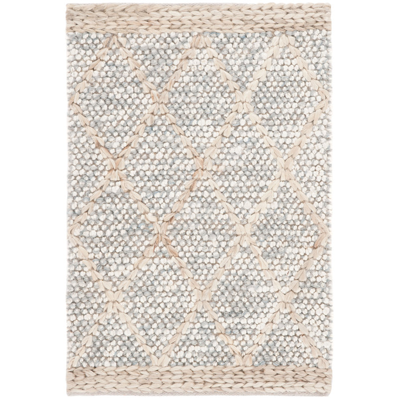Khugan Natural Fiber Flat Weave Jute/Cotton/Wool Geometric Rug in Gray/Beige, Rectangle 4' x 6'
