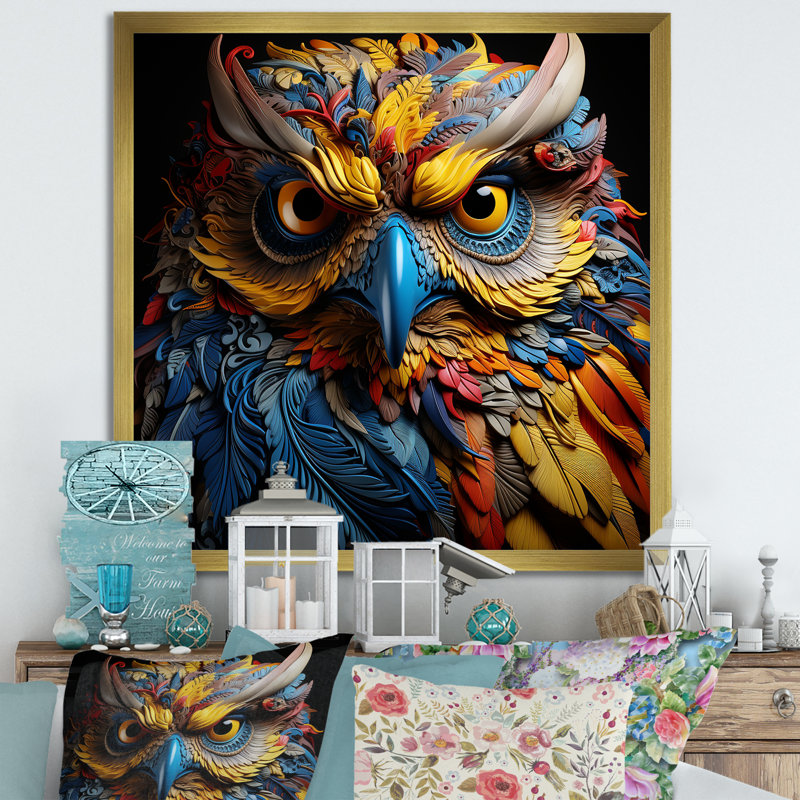 Pop Art Owl Eyes In The Shadows sur impression sur toile, Cadre doré simple, H 36 po x l 36 po x P 1,5 po
