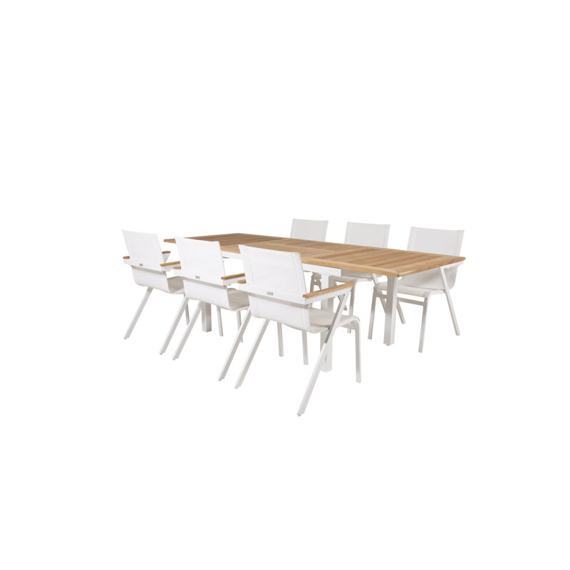 Navya 6 - Person Teak Solid Wood Patio Dining Set Extendable Rectangular Table, 76cm H x 160cm W x 240cm L