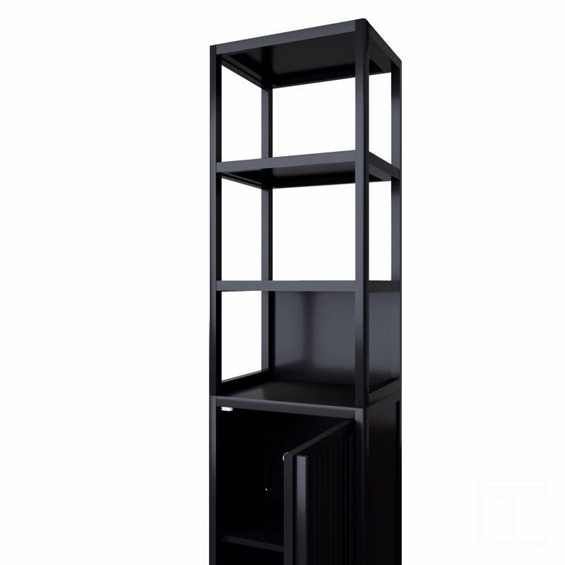 Armoire de rangement haute et mince avec porte à volets et 3 étagères, armoire autoportante en lin, Noir